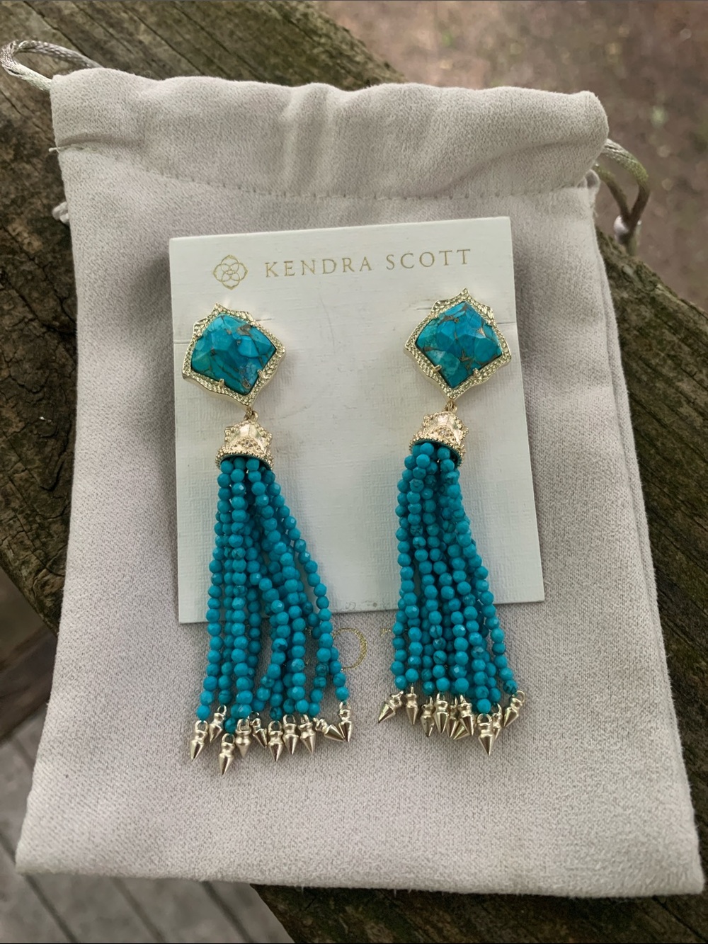 NWT- Kendra Scott Misha Turquoise Blue Beaded Tassel Earrings